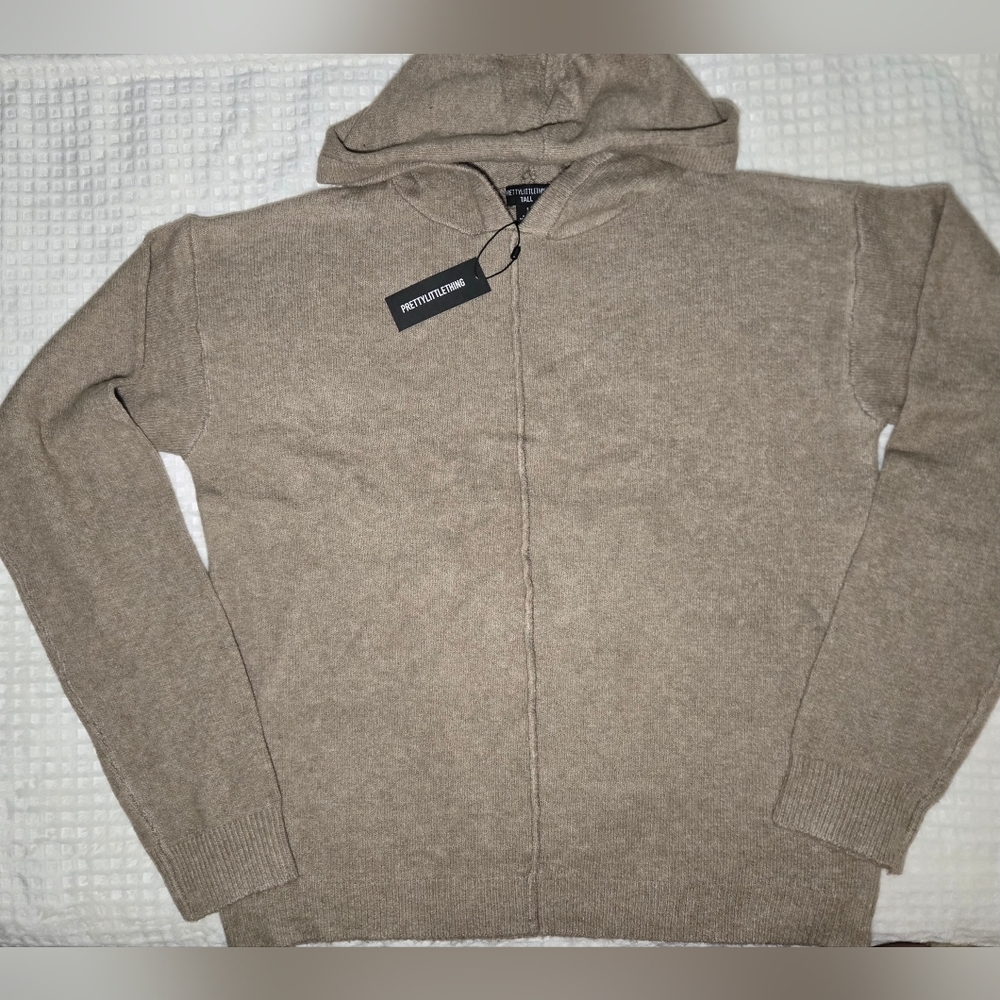 Prettylittlething Light Mocha Soft Knit Oversized Hoodie Size SMALL TALL NWT